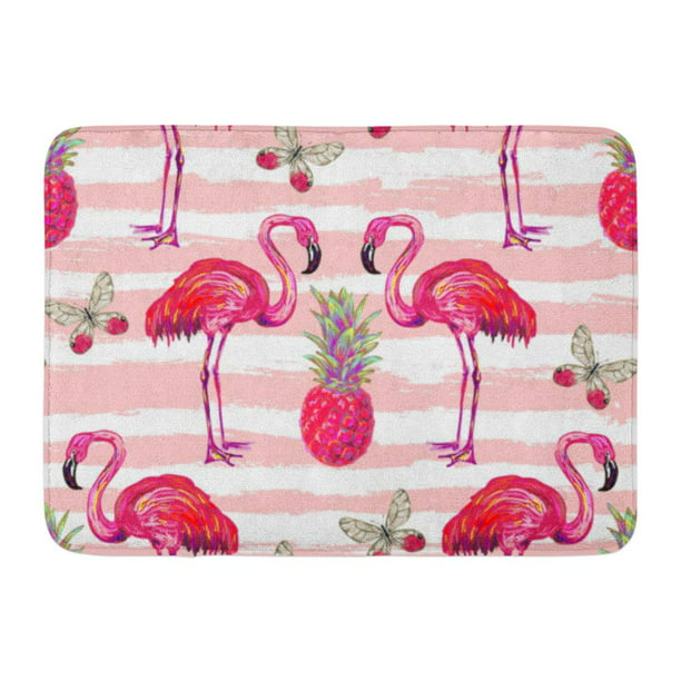 Tropical Exotic Forest Leaf Flamingo Bath Mat Rug Non-Slip Bathroom Decor Carpet 